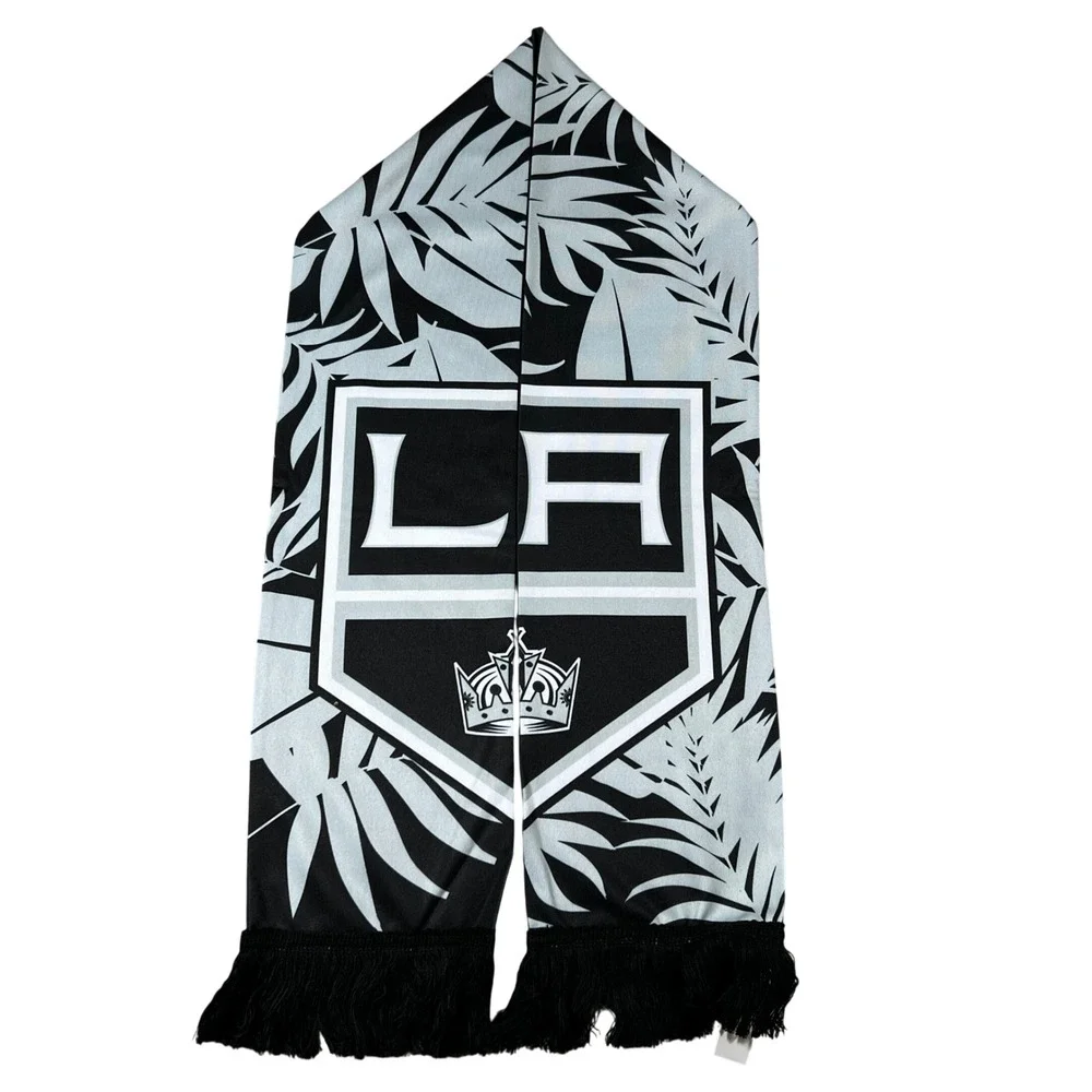 Adidas LA Kings NHL Scarf Black Silver Palm Leaf Print Fringe NEW